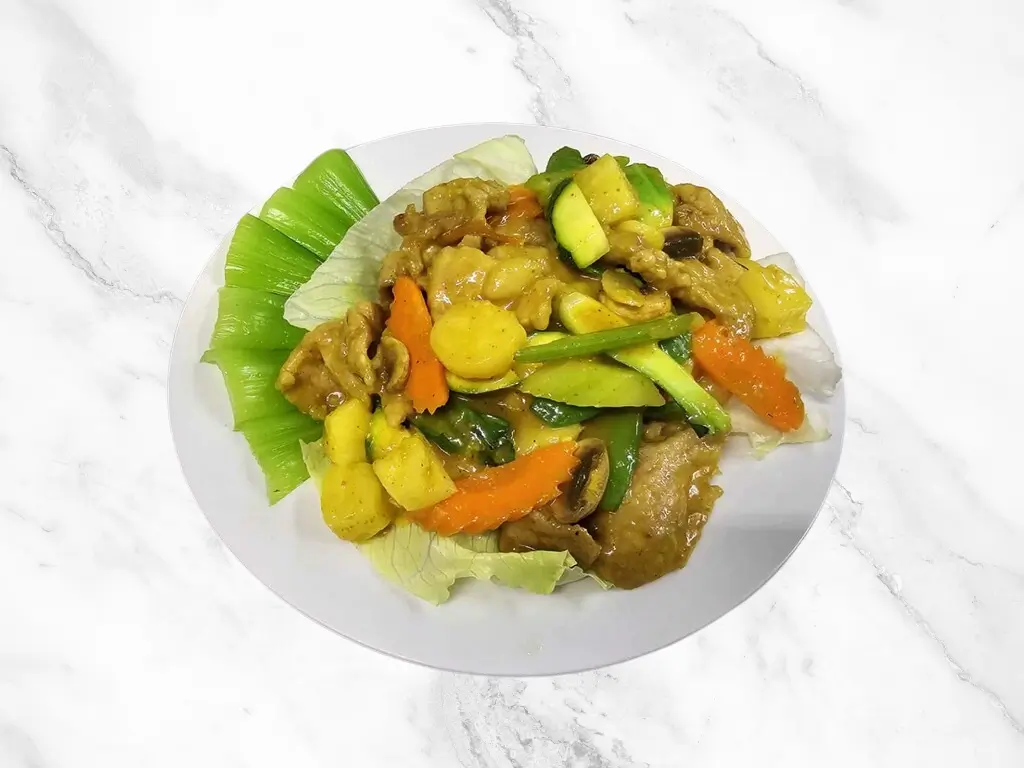 Chop-Asian-Kitchen-Chinese-Restaurant-Pineapple-Vegetable-Pork-Stir-Fry-Santa-Rosa Stir - fried pork with pineapple, assorted veggies